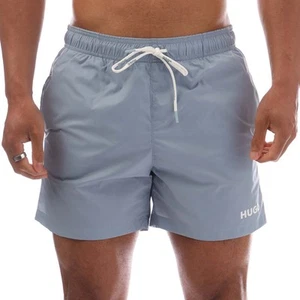 Men's Hugo Haiti Contrast Logo Swim Shorts in Blue - Picture 1 of 3