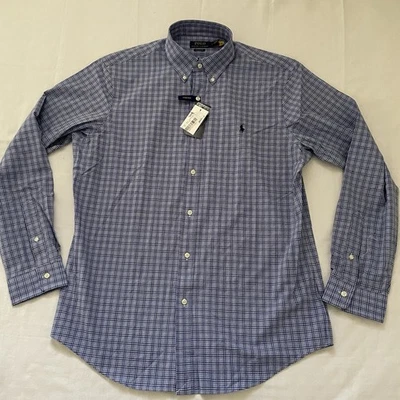 Polo Ralph Lauren Hombres GRANDE Calce Clásico Camisa Elástica Azul A Cuadros Con Botones Nueva con Etiquetas Foto 1 de 4