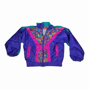 Vintage lila/rosa Kinder kleine 7-8 Windbreaker 80er 90er Neon Colorblock Jacke - Bild 1 von 10