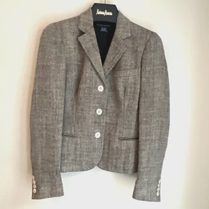 Vtg Polo Ralph Lauren Women's Blazer Herringbone Linen Tan Black Size 2 Italy - Picture 1 of 13