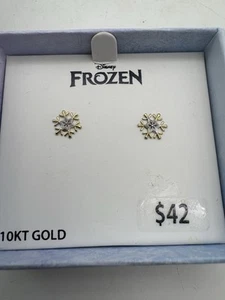 Pendientes Copo de Nieve Disney Frozen Oro 10KT con Respaldo de Seguridad - NUEVOS EN CAJA - Imagen 1 de 3