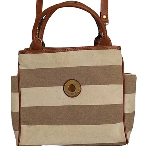Vintage Capezio Purse Nautical Stripe Beach Shoulder Bag Khaki Creamy White - Picture 1 of 19
