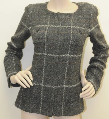 $5845! NUEVO CHANEL Gris Marrón Negro TRAJE TWEED CHAQUETA ABRIGO BLAZER 36 Foto 1 de 4