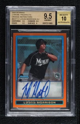 2009 Bowman Chrome Prospects Orange Refractor /25 Logan Morrison BGS 9.5 Auto - Image 1 of 2