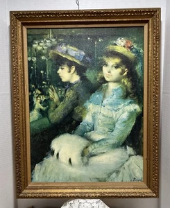 Vintage Beautiful Oil Painting Signed Puyet Women Dress In The Casino 21 X 27 - Picture 1 of 9