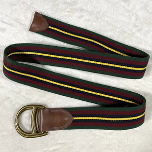 Polo Ralph Lauren Striped Ribbon Belt D-Ring Belt Brass Buckle Crest Preppy Sz M - Picture 1 of 7