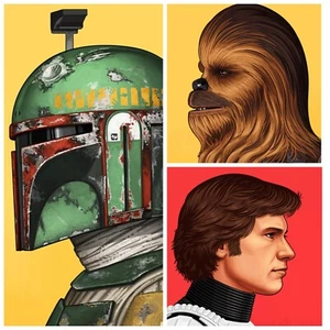 Mike Mitchell Star Wars Portrait Boba Fett X Han Solo X Chewbacca - Mondo SET 3 - Picture 1 of 4