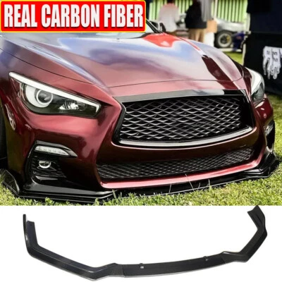 For Infiniti Q50 Sport Sedan 2018-20 REAL CARBON Front Bumper Lip Chin Spoiler - Image 1 of 4