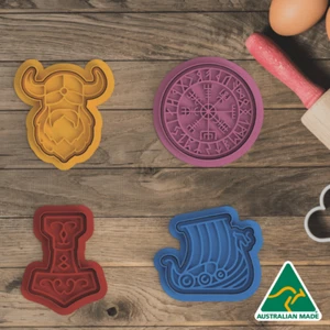 Viking Set of 4 Cookie Cutter and Embosser Stamp - Picture 1 of 7