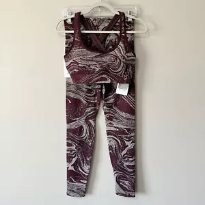 Athleta 2 Piece Set Aurora Shine Bra and Tights Spiced Cabernet Size Medium NEW - Picture 1 of 15