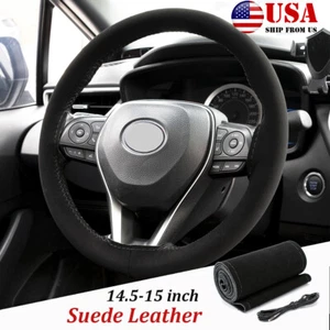 15" DIY Car Steering Wheel Cover Suede Leather with Needle Thread Anti-Slip Case - Bild 1 von 11
