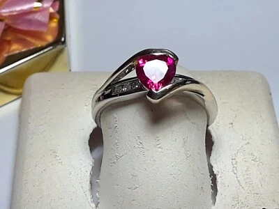 .80ctw Heart Cut Lab-Created Ruby &Diamond 2Level w/channel 10Kt 2Tone Ring17127 - Image 1 of 4
