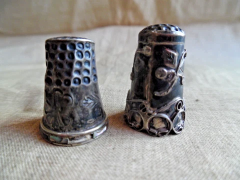 Lot Of 2 Antique Sterling Silver Thimbles Cover