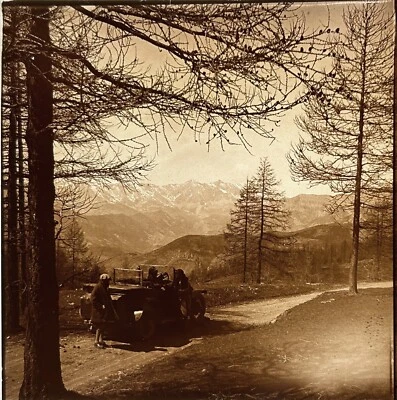 FRANCE Paysage Voiture ancienne Photo c1930 Plaque Verre Stereo Vintage V§ - Photo 1/2