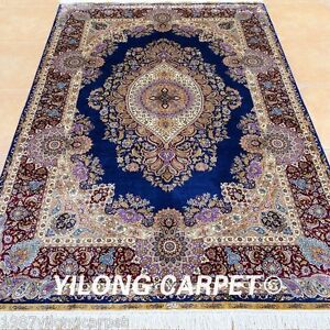 Yilong 6'x9' Purple Silk Rugs Medallion Hand Knotted Villa Luxury Carpets 0721