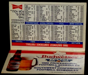 1986 Budweiser Professional Football & Southwest Conference Football Schedules - Picture 1 of 3