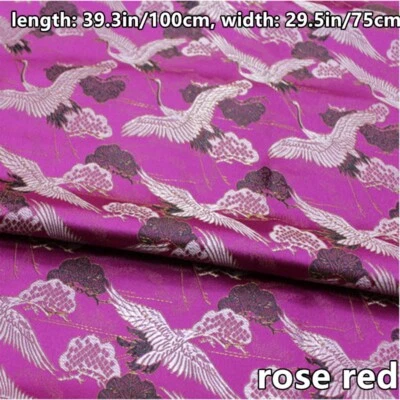 Satin Brocade Damask Fabric Cloth Crane Printed for Tang Suit Jacket DIY Crafts - Image 1 of 4