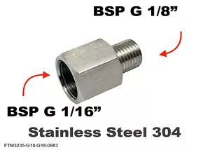 BSP G 1/16" Female to G 1/8" Male Stainless Sensor Adaptor Fittings Conversion - Picture 1 of 6