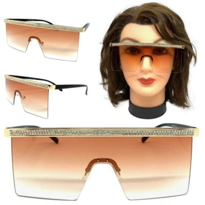 GAFAS DE SOL de gran tamaño retro moderno estilo escudo brillantes grandes planas rosa y lentes transparentes Foto 1 de 4