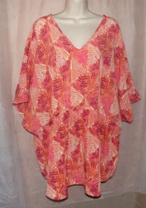 Kate & Mallory V-Neck Smocked Waist Coral/Pink Printed Top - Size 3X - NWOT - Picture 1 of 7