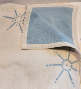 Garnet Hill Crib Blanket Cotton Reversible Lofty Blue White 44 x 62 Germany Vtg - Picture 1 of 10