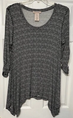 Philosophy Mujer Túnica XL Asimétrica Negro Blanco Mini Cuadros Foto 1 de 4