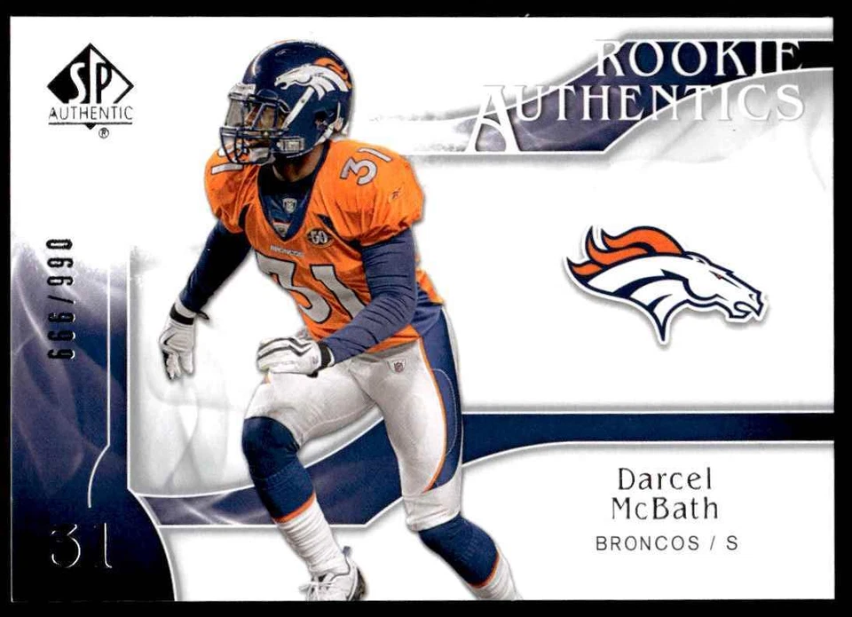 2009 SP Authentic Darcel McBath Rookie 066/999 Denver Broncos #235 R96 - Image 1 of 2
