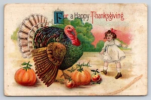 AK Happy Thanksgiving großes Türkei Mädchen & Kürbisse um 1910 AV20 - Bild 1 von 3