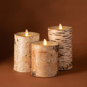 Luminara Flameless Moving Flame Pillar Candles Real Birch Bark LED Battery Light - Picture 1 of 25