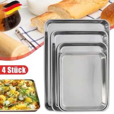 Baking Tray Oven Tray Griddle Stainless Steel Rectangular Set of 4 DHL express shipping - Image 1 of 4