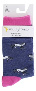 House Of Tweed Womens Horses Navy Animal Luxury Premium Bambo Socks - Picture 1 of 2