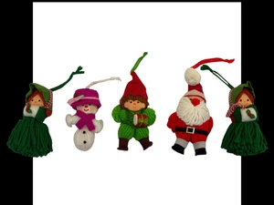 Hallmark Garn Ornamente 1973-81 5er Set Ornamente Frau Schneemann Weihnachtsmann Trommler - Bild 1 von 11