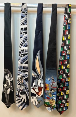 Corbatas de seda y poliéster vintage años 90 Looney Tunes Bugs Bunny - Lote de 5 Foto 1 de 2