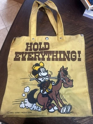 Antigo Disney Mickey Mouse Cowboy "Hold Everything!" Sacola tote de lona amarela - Rara! - Imagem 1 de 4