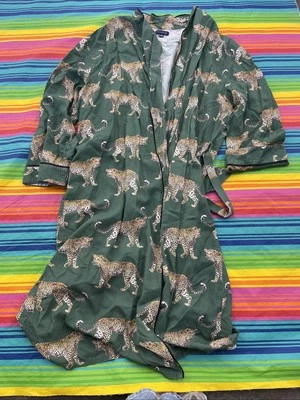Katie Kime Green Tiger Robe with Side Pockets Size L/XL H55 - Image 1 of 4