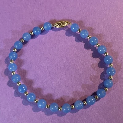 Pulseira de 7 polegadas com fecho e miçangas de ouro 14k, contas de água-marinha - Imagem 1 de 4