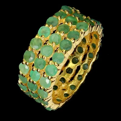 925 Sterlingsilber Ring Rund Smaragd Natürlicher Edelstein Schmuck Größe - Bild 1 von 4