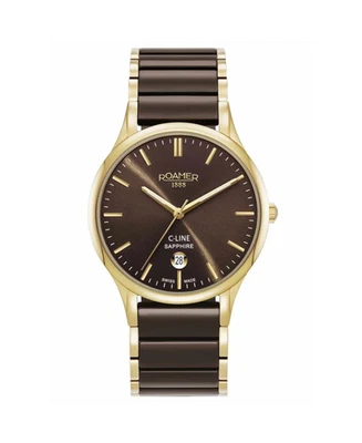 Reloj informal de cuarzo ROAMER para hombre clásico vestido esfera marrón impermeable redondo suizo 4 Foto 1 de 2