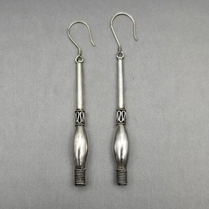 Long Sterling Silver Hook Earrings With Textured End & Filigree Detailing - Picture 1 of 5