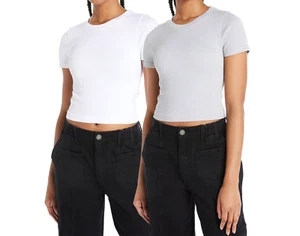 No Boundaries Seamless Classic Crewneck T-Shirt Women's Size S White/Grey Nylon - Picture 1 of 5