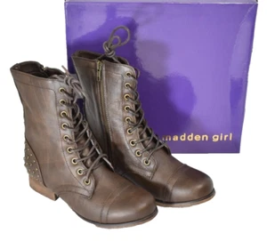 Women's Madden Girl Paris Brown Gallyyy Lace-up Studded Boot Size 6.5 M - Picture 1 of 11