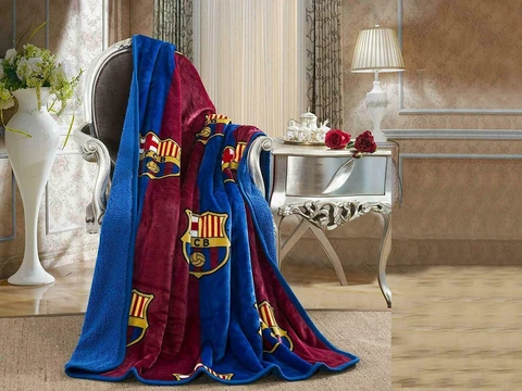 FC Barcelona Silk Touch Sherpa Lined Throw Blanket 50" x 60" Cover