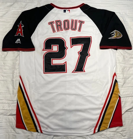 ANGELS DUCKS CROSSOVER WHITE JERSEY #27 MIKE TROUT SIZE M-XL STITCHED Cover