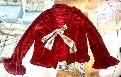 Vtg stunning 1920s flapper era,Red silk velvet jacket/coat,off white sashes XS/S - Image 1 of 4