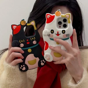 3D Lucky Cat For iPhone 16 15 14 Pro Max 13 Cartoon Phone Case Hot Soft Silicone - Zdjęcie 1 z 14