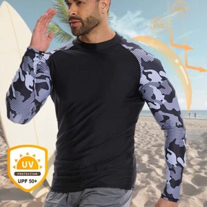 Men's UPF 50+ UV Protection Long Sleeve T-Shirt Sun Block Rash Guard Surf Shirts - Picture 1 of 15