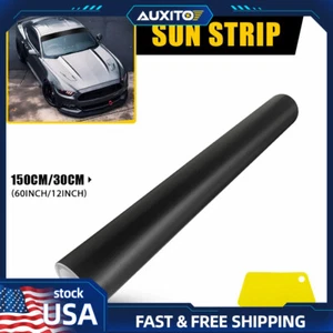 Car Window Sun Visor Strip Tint Film Windshield Shade UV DIY Matte 60*12" Black - Picture 1 of 13