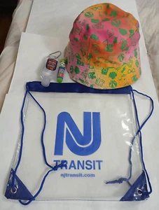(4) New NJ Transit MTA Drawstring Bag Bucket Hat Hand Sanitizer Sunscreen Lot - Picture 1 of 5