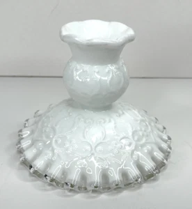 Vintage Fenton Silver Crest Spanish Lace Candlestick Holder Milk Glass MCM - Picture 1 of 9