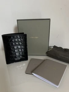 ¡Tarjetero plegable de cuero en relieve de cocodrilo negro TOM FORD para hombre! - Imagen 1 de 10